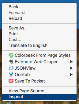dropdown menu when right clicking an element on page